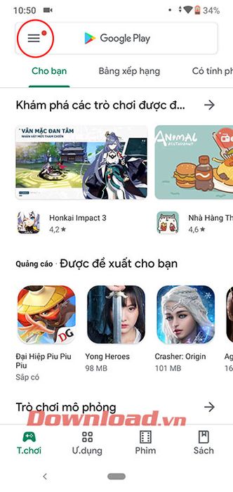 Giao diện chính của Google Play