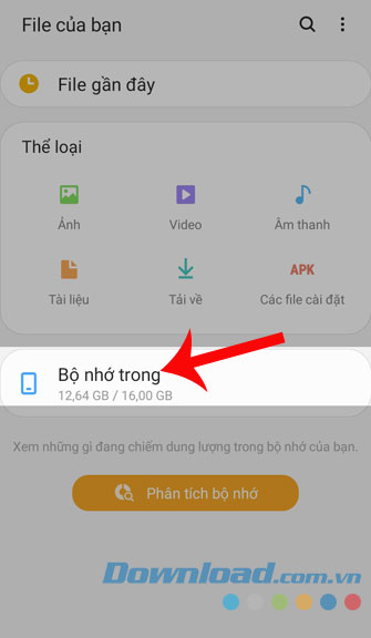 Chọn bộ nhớ trong