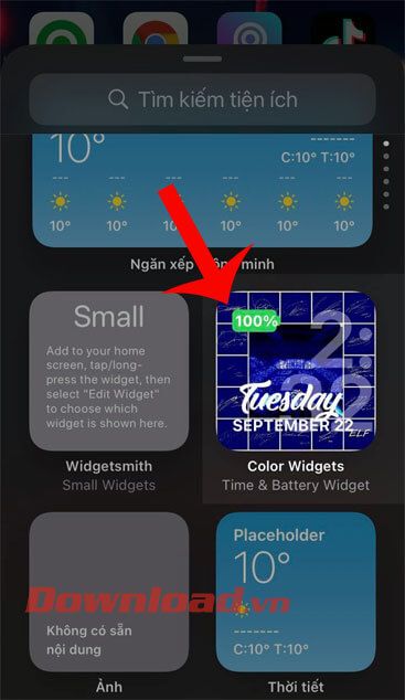 Chọn mục Color Widgets