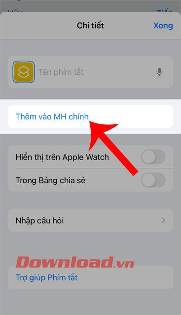 Chọn mục Thêm vào màn hình chính