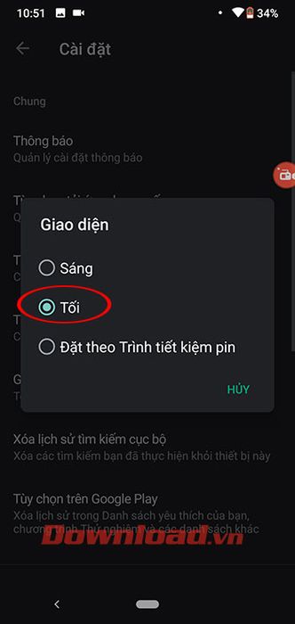 Chọn chế độ tối