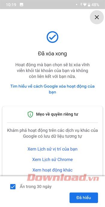 Hoàn tất việc xóa lịch sử Google Maps