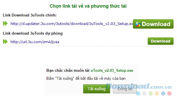 Tải xuống tập tin cài đặt