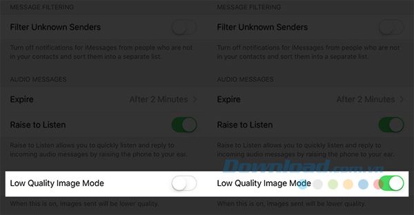 Kích hoạt Chế độ Ảnh Chất Lượng Thấp cho Tin nhắn