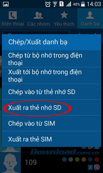 Xuất dữ liệu sang thẻ nhớ SD