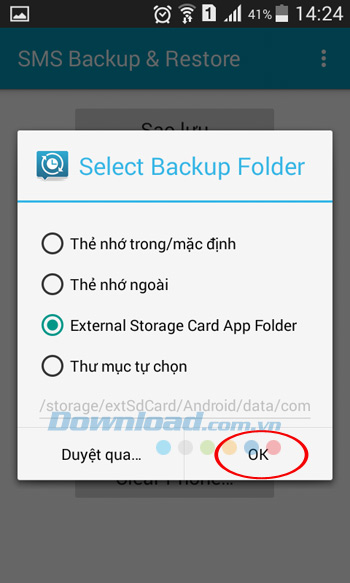 Chọn thư mục sao lưu