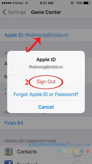 Đăng xuất tài khoản Apple ID