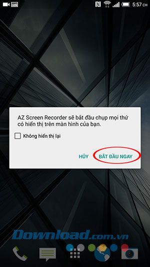 Thông báo bắt đầu ghi lại video màn hình - ghi lại các hoạt động trên màn hình điện thoại