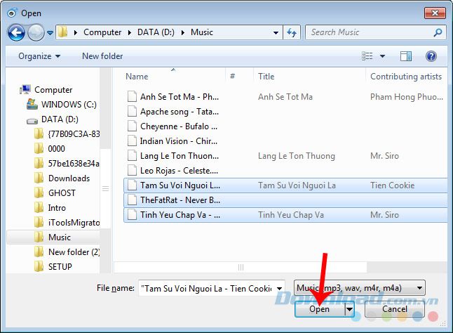Mở file nhạc trên máy tính
