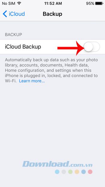 Bật chức năng sao lưu iCloud