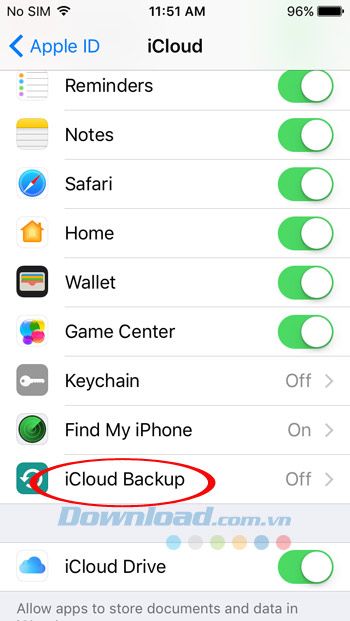 Sao lưu iCloud