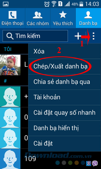 Sao chép danh bạ