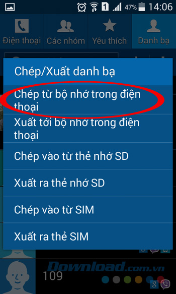 Chép từ bộ nhớ trong điện thoại