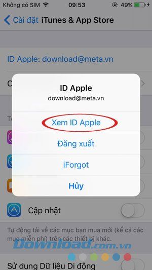 Xem thông tin tài khoản ID Apple