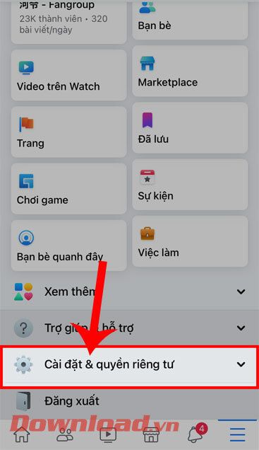 Chọn mục Cài đặt & Quyền riêng tư