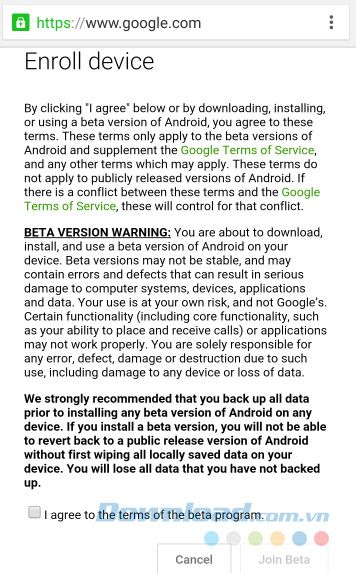 Đồng ý với các điều khoản và nhấn Tham gia Beta