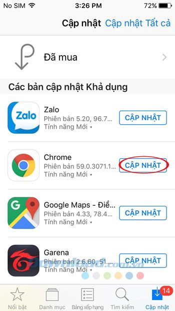 Cập nhật ứng dụng