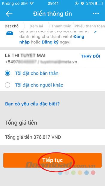 Tiếp tục đặt phòng