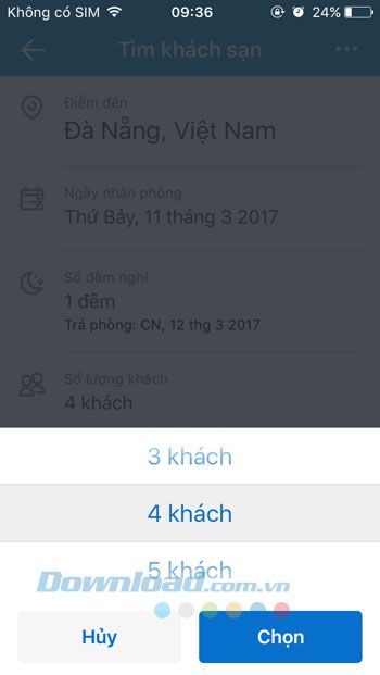 Chọn số lượng người lưu trú