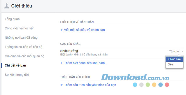 Sửa đổi tên phụ trên Facebook