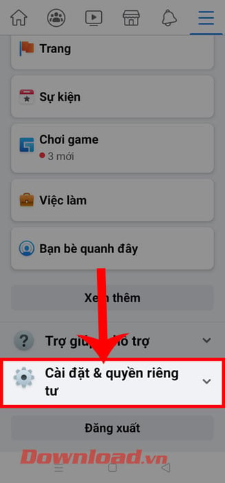 Bấm vào phần Cài đặt & Quyền riêng tư