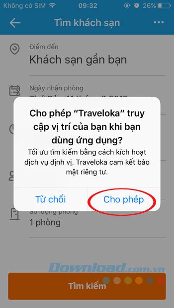 Cho phép ứng dụng Traveloka truy cập vị trí