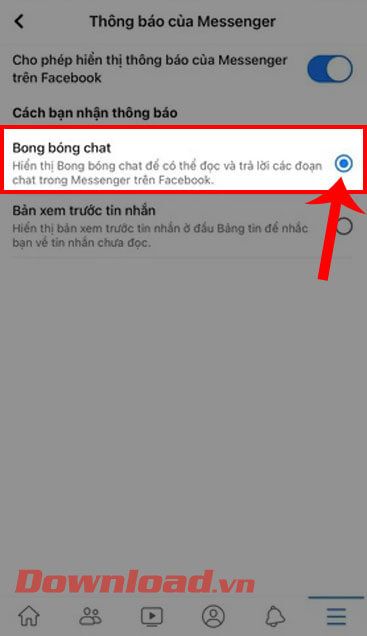 Kích hoạt thông báo Bong bóng chat