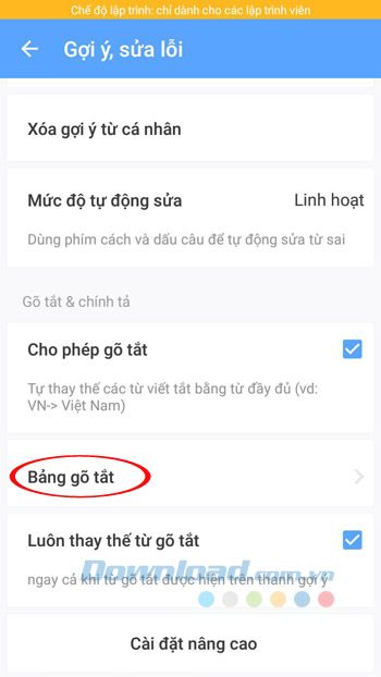 Bảng gõ từ tắt