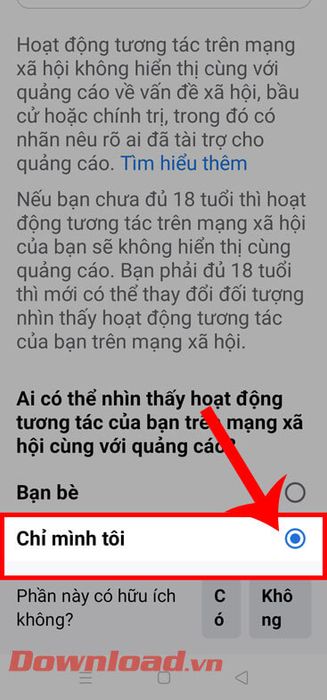 Chọn phần Chỉ mình tôi