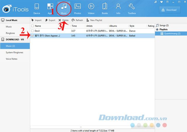 Xoá nhạc sử dụng iTools