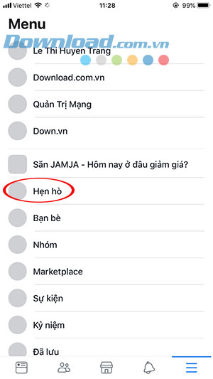 Chọn trang cài đặt Facebook và kích hoạt tính năng hẹn hò bí mật