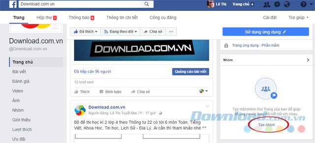 Tạo nhóm trên Fanpage Facebook