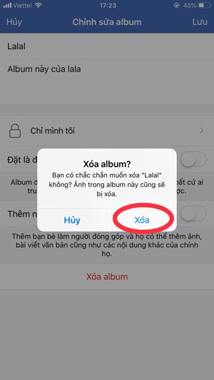 Xác Nhận Xóa Bộ Sưu Tập Ảnh Trên Facebook