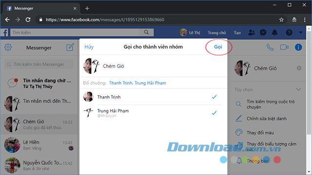 Thực hiện cuộc gọi nhóm trên Facebook Messenger