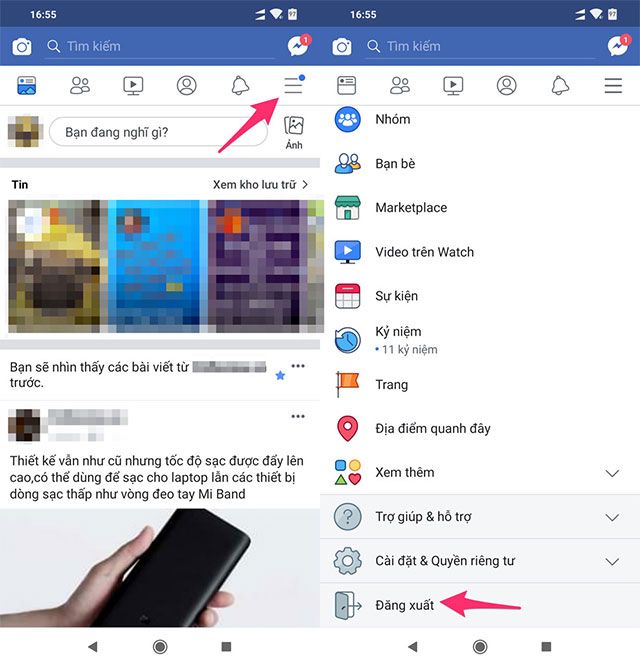 Thoát ra khỏi tài khoản và đăng nhập lại vào Facebook