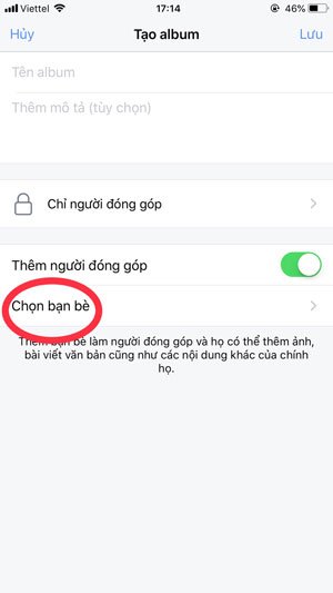 Chọn bạn bè để cùng quản lý Album