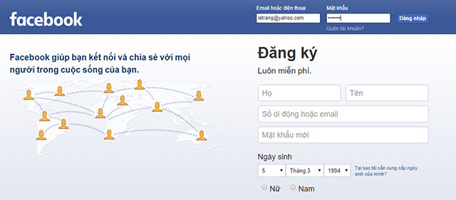 Cách đăng nhập Facebook bằng Yahoo Mail