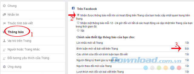 Kích hoạt thông báo khi có tin nhắn mới