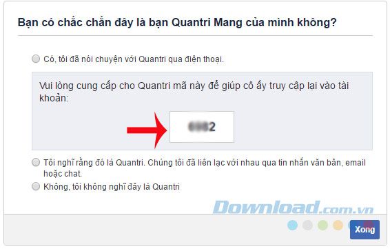 Facebook gửi mã bảo mật