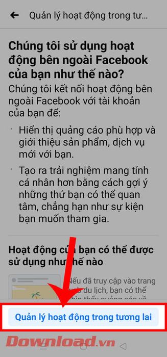 Chọn mục Quản lý hoạt động trong tương lai