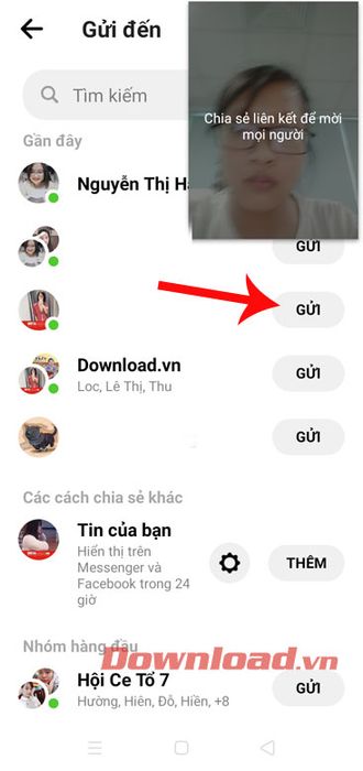 Gửi liên kết cho bạn bè