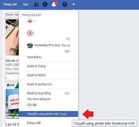 Chuyển đổi giao diện Facebook sang mới