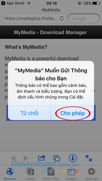 Nhận thông báo từ MyMedia