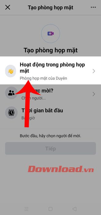 Chọn mục Hoạt động trong phòng họp mặt