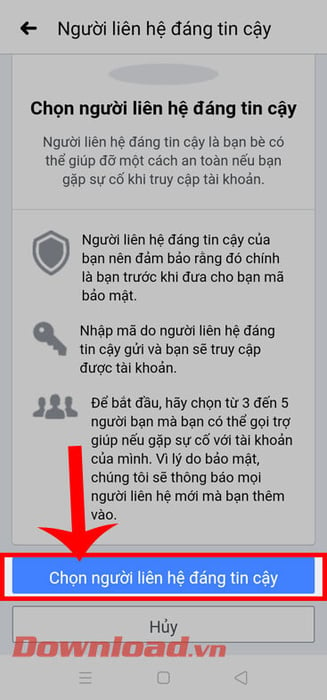 Chạm vào mục Chọn bạn tin cậy