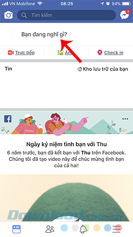 Giao diện Facebook trên điện thoại