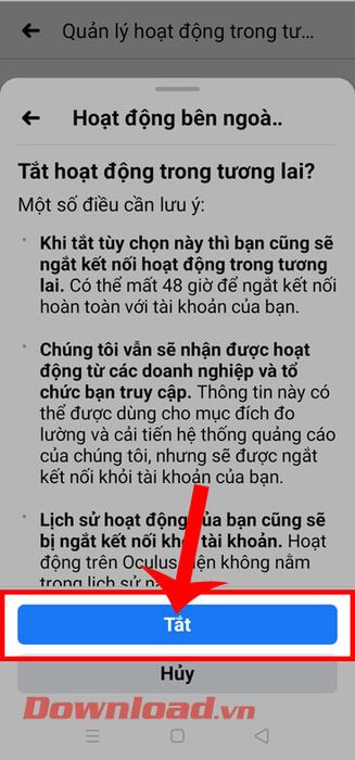 Chạm vào nút Tắt