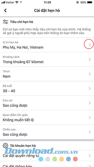 Cấu hình trang hẹn hò