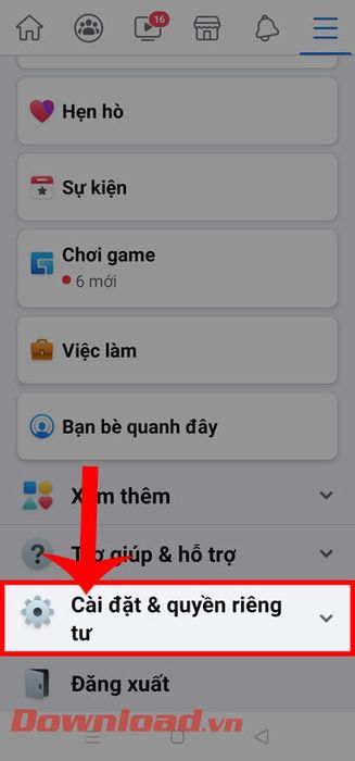 Nhấn vào <strong>Cài đặt & Quyền riêng tư</strong>