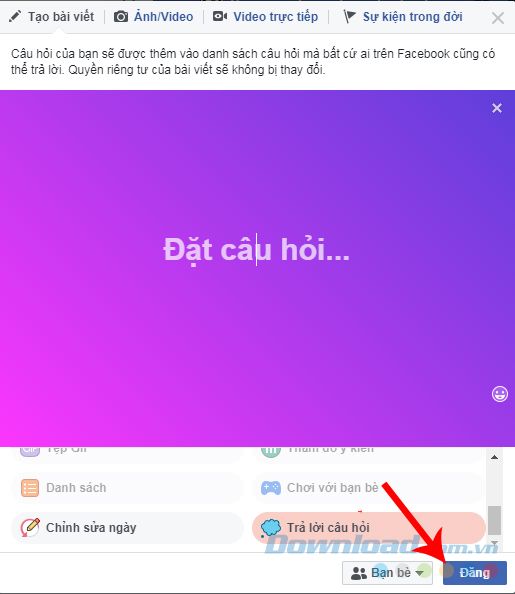 Đăng câu hỏi lên Facebook